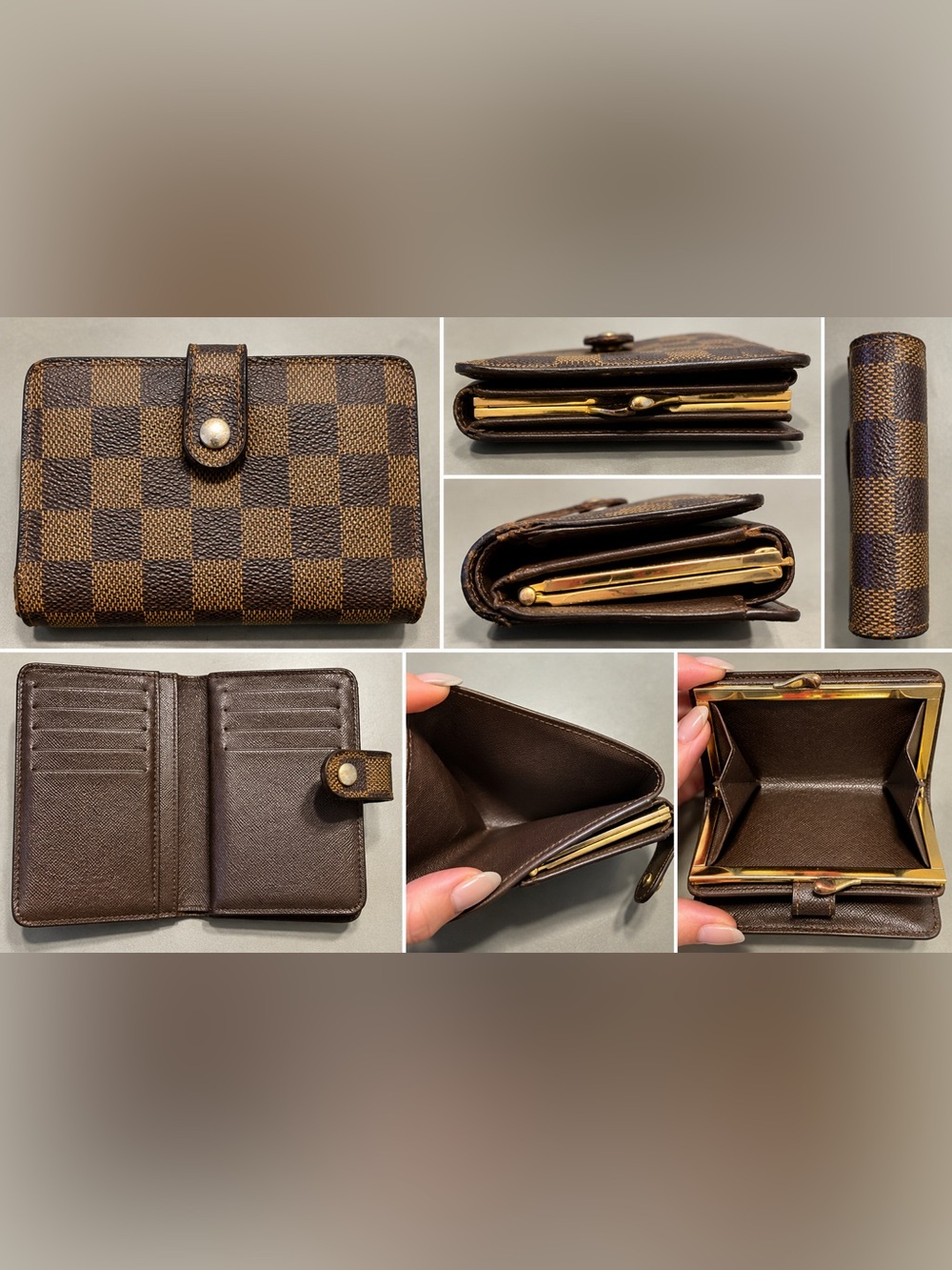 Louis Vuitton Damier Ebene French Purse Kiss Lock Wallet
